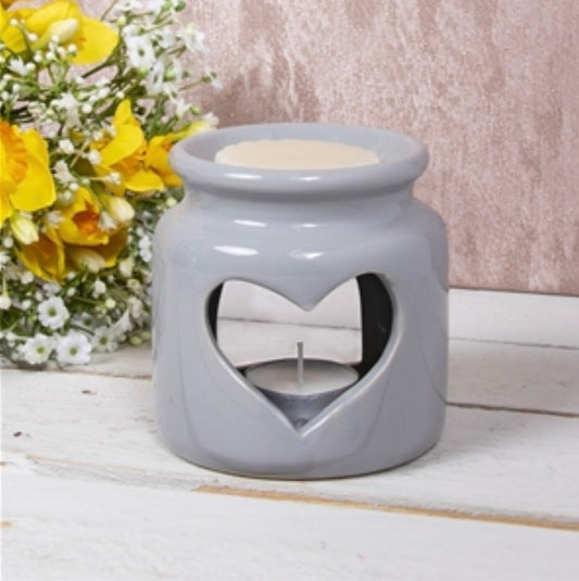 Grey round heart tea light burner